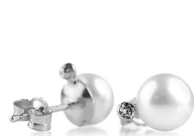 Produktbild von 925 Sterling Silber Ohrstecker mit echter Süßwasserperle und Zirkonia