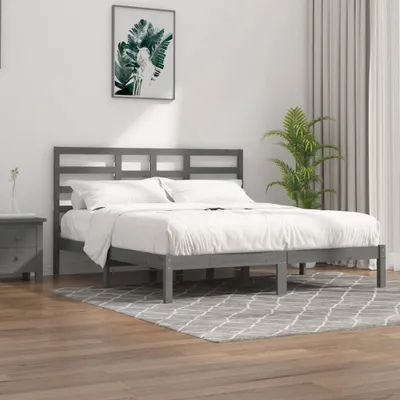 Produktbild von The Living Store Massivholzbett Grau 200x200 cm