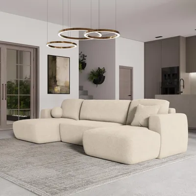 Produktbild von Masseno Ecksofa SENTUM N mit Schlaffunktion U-Form, Sofa mit Bettkasten, Wohnzimmersofa, Couch, Soffa, Bettsofa, Couchgarnitur- Creme, NOW OR NEVER 02