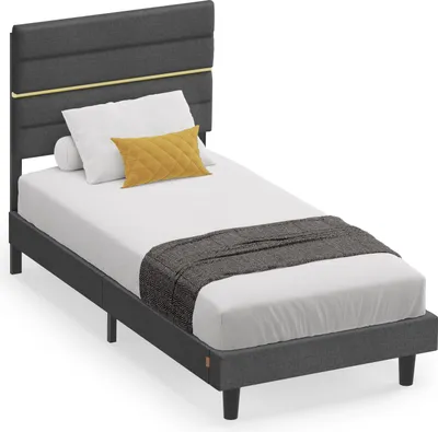 Produktbild von VASAGLE Bettgestell, Einzelbettgestell, passend für 90 x 200 cm Matratze, verstellbares gepolstertes Kopfteil, modern, grau