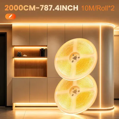 Zdjęcie produktu dla Listwa LED - taśma LED COB - 20 metrów - sterowanie za pomocą aplikacji i pilota - możliwość regulacji jasności - funkcja timera - światło ciepłej barwy - zasilanie 220–240 V, wtyczka EU