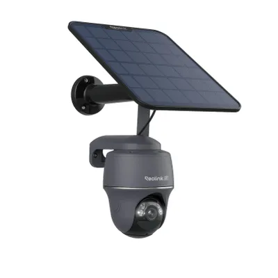 Zdjęcie produktu dla Reolink Go PT Ultra+Solar Panel 2, zewnętrzna kamera bezpieczeństwa 4K 8 MP 4G LTE na baterie, inteligentne wykrywanie, obrót o 355° i pochylenie o 140°, z 32 GB microSD, szara