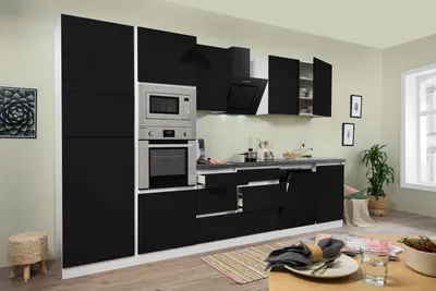Produktbild von Küche Küchenzeile Küchenblock grifflos Weiß Schwarz Lorena 345 cm Respekta