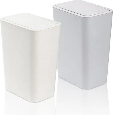 Productafbeelding van Famanu afvalbakken, 2 stuks, 7,5 liter - kunststof met klikdeksel (wit + blauw)