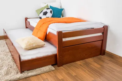 Produktbild von Einzelbett / Ausziehbett "Easy Premium Line" K1/1h inkl. 2. Liegeplatz und 2 Abdeckblenden, 90 x 200 cm Buche Vollholz massiv Kirschfarben