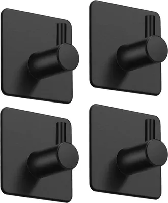 Produktbild von Handtuchhaken, 304 Edelstahl, Schwarz, selbstklebend ohne Bohren, für Bad und Küche, 4 Stk., belastbar bis 10 kg, elegant modern, rückstandsfrei entfernbar.