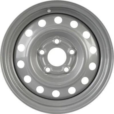 A single gray metal wheel rim is shown against a white background.