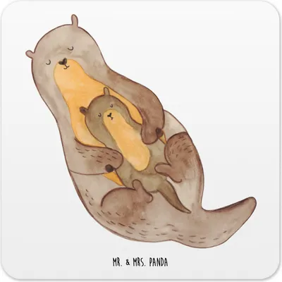 Produktbild von Mr. & Mrs. Panda Untersetzer für Gläser Otter Kind 6er Set - Weiß - Geschenk, Coaster, Tassen, Glas-Untersetzer, Familie, Getränke-Untersetzer, Baby, Design, Tochter