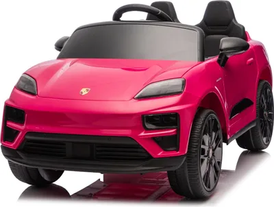 Image de Voiture électrique Porsche Macan 12 V, sous licence, avec traction arrière (monoplace), rose, batterie au lithium, siège large, essieux à suspension, télécommande 2,4 GHz, lecteur MP3 avec entrée USB/AUX, éclairage LED