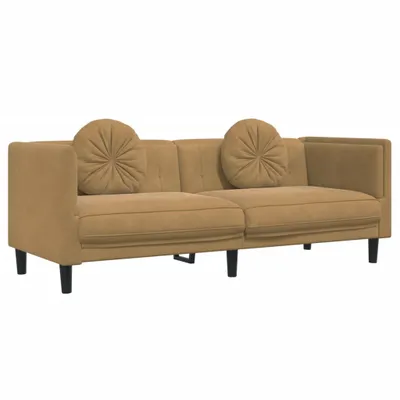 Image de vidaXL Canapé 3 places avec coussins Marron Similicuir aspect daim