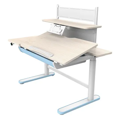 Immagine prodotto di CasaDolce EMILIA 1 scrivania, bianco+blu, 112x60x96,1/130,1 cm, con ripiano, porta libri e funzione di altezza regolabile elettronicamente