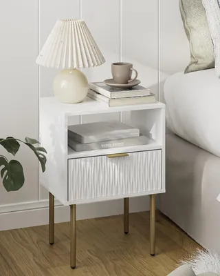 Nachttisch mit Schublade und Regal, Beistelltisch, Weiß, 69x39x57 cm