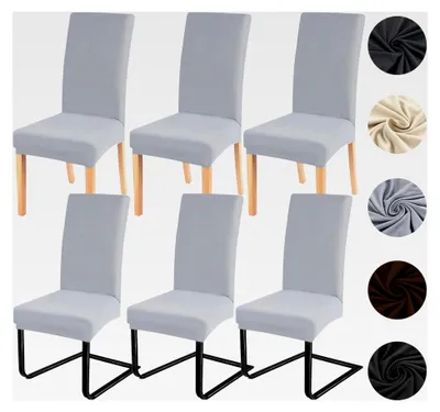 Produktbild von Stuhlhussen 6er Set für Schwingstühle, Moderne Stretchbezüge, Abnehmbar und Waschbar für Zuhause, Küche, Hotel, Restaurant, Hochzeiten – Hellgrau