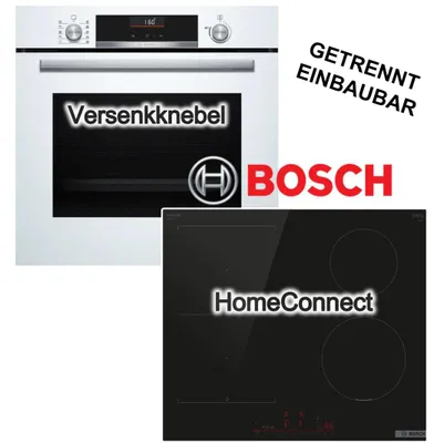 Produktbild von Herdset Bosch Backofen weiß Air Fry 3DHeißluft + Induktionskochfeld PowerBoost CombiZone HomeConnect