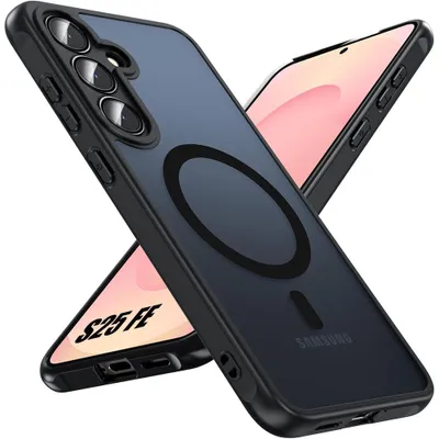 Image de Coque pour Samsung Galaxy S25 FE, Protection avec Anneau Magnétique et Vitre Caméra - Translucide Noir