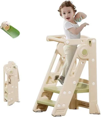 Produktbild von Höhenverstellbarer Montessori-Hocker für Kinder, grün, klappbar