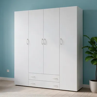 Immagine prodotto di Armadio 4 ante e 2 cassetti Seba4 160x51,6x177h colore bianco