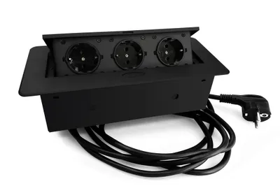 Produktbild von DesignLight 3-fach Einbausteckdose KOMBI BOX Kabel 3 m, schwarz