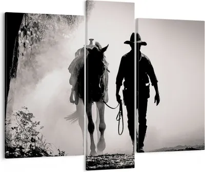 Produktbild von Bild auf Leinwand - Leinwandbild - 3 Teile - Cowboy Pferd Shady - 95x80cm - Wand Bild - Wanddeko - Wandbilder - Leinwanddruck - Bilder - Wanddekoration - Leinwand bilder - Wandbild - CB95x80-4620