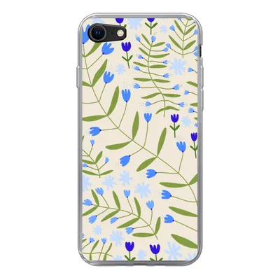 Produktbild von MuchoWow® Handyhülle Schutzhülle Hülle für iPhone SE 2022 Blume - Blätter - Blau Silikon Softcase Handy Hülle - Schutzhülle
