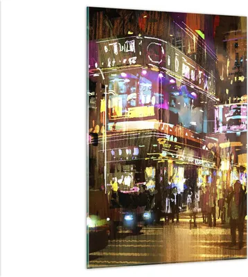 Produktbild von Bilder auf glas - Einteilig - Street Lichter Nacht Illustration - 80x120cm - Glasbilder - Wandbilder - Bilder - Wanddekoration aus Glas - Glas Bilder - Wandbild auf Glas - GPA80x120-3199