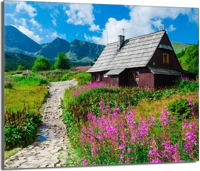 Produktbild von Herdabdeckplatte 60x52 Glaskeramikkochfeld Abdeckung Spritzschutz Glasplatte Deko Schneidebrett, Landschaft Dorf
