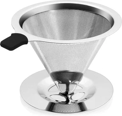 Zdjęcie produktu dla metalowy filtr do kawy, wielokrotnego użytku, trwały uchwyt na filtr, filtr do ekspresów do kawy, bezpapierowy metalowy filtr ręczny na 1–4 filiżanki z szczotkami do czyszczenia
