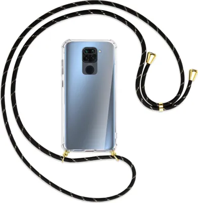 Produktbild von Handykette Backcover-Schutzhülle mit Band (Metall goldfarben) für Xiaomi Redmi Note 9 / 10X 4G - schwarz/gold