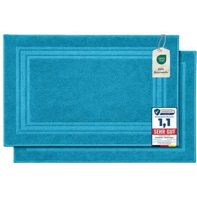 Produktbild von Komfortec Badvorleger Set 2 Teilig, Frottee Duschvorleger, Waschbar Duschmatte & Badteppich, 600 g/m² &100% Baumwolle,, 50x70, Türkis