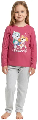 Produktbild von Paw Patrol Schlafanzug für Mädchen - Girl Power Kinder Pyjama Set Langarm Oberteil mit Hose Pink/Grau 98-104
