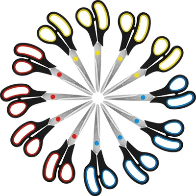 Produktbild von Belle Vous (12er Pack) Assortiertes Scheren Set - 21 cm Gesamtlänge - Scharfe Schere mit Edelstahlklingen & Weichem Komfortgriff - Schere Büro &