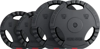 Produktbild von GORILLA SPORTS® Hantelscheiben - 30kg Set, 2x5kg + 2x10kg Gewichte, 30/31mm Bohrung, Tri-Grip, Kunststoff - Gewichtsscheiben, Hantelscheiben-Set