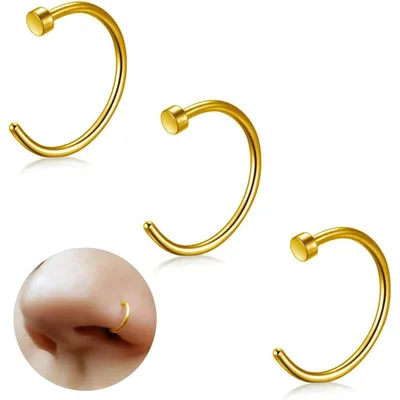 Produktbild von Fake Nasenpiercing Set Titan 3 Stück 20G 8mm Schwarz Gold Silber Knorpel Helix