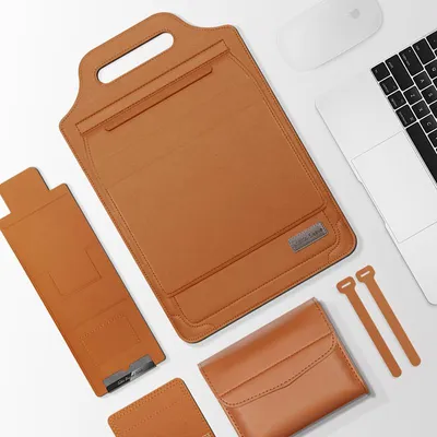 Produktbild von 5-in-1 Laptop-Tasche mit Ständer, Mauspad und Zubehörtasche, wasserabweisend, für 13-14 Zoll, Braun