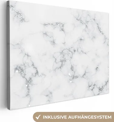 Obrázek produktu pro OneMillionCanvasses® - Obrazy na plátně - Mramor - Bílá - Stříbrná - Glitter - Mramorová optika - Elegantní, nástěnný obraz, nástěnná dekorace Obývací pokoj, 120x90cm