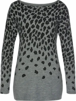 Produktbild von LASCANA Strickpullover mit U-Boot-Ausschnitt und Leomuster grau-meliert-leo Größe 40/42