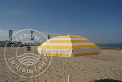Image de Parasol de plage jaune/blanc en Polyacrylique, Ø 180 cm, parasol de camping