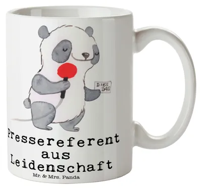 Produktbild von Mr. & Mrs. Panda Becher Pressereferent Leidenschaft - Weiß - Geschenk, Tasse mit Motiv, Kaffeetasse, Studium, Trinkbecher, Teetasse, Spruch, Kaffeebecher, Presseagentur