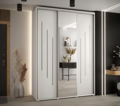 Produktbild von Kleiderschrank YVONA 9 - 180/45 cm, weiß/silber