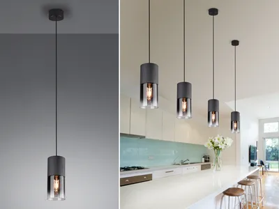 Produktbild von Trio Leuchten Pendelleuchte Robin Metall Schwarz matt Glas rauchfarbig E27