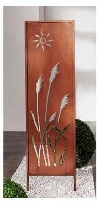 Produktbild von Dekoschild mit Ausstanzungen in Schilf-Optik, 117 cm hoch aus Metall in Rost-Optik, Gartenpaneel, Gartendekoration für den Außenbereich, Gartenstecker, Rostschild
