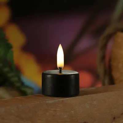 Produktbild von LED Teelicht THEA - realistische 3D Flamme - D: 4cm - H: 5,3cm - Timer - inkl. Batterie - schwarz