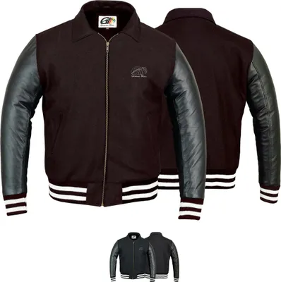 Produktbild von Collegejacke Blouson Wolljacke varsity College Jacke Lederärmel Retro, Größe:50/M, Farbe:Dunkelbraun