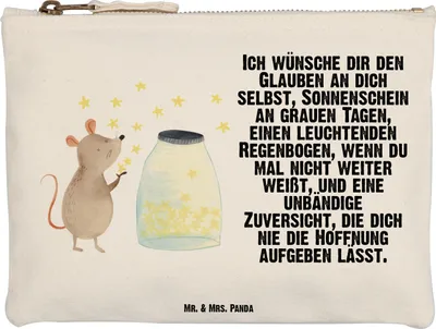 Produktbild von Mr. & Mrs. Panda Kulturtasche Maus Sterne Größe M - Weiß - Geschenk, Pouch, Taufgeschenk, Etui, Waschbeutel, Träume, Lustige Sprüche, Make-Up Tasche, Federmappe