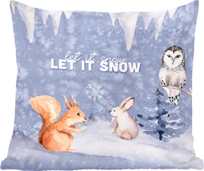 Produktbild von MuchoWow® Zierkissen Sofakissen Wohnzimmer Dekokissen 45x45 cm Winter - Eichhörnchen - Eule - Hase - Schlafpolster - Polster für das Sofa