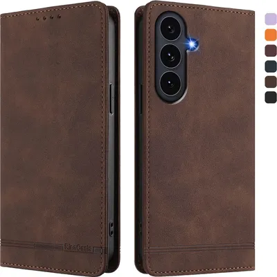Produktbild von Hülle für Samsung Galaxy S25 FE, Retro Kunstleder Ständer Klapphülle mit Kartenfächer und Magnetische Braun