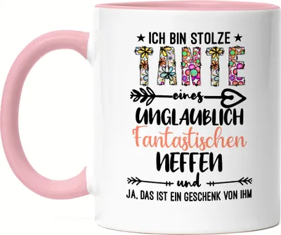 Produktbild von Ich bin stolze Tante Tasse Rosa Geschenk Idee Geburtstag Tante Neffe