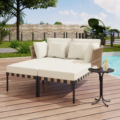 Produktbild von MERAX Loungebett Modularer Terrassenmöbel Balkonmöbel-Set mit 2 Sofas, 4 Kissen, 1 Couchtisch, Loungesessel abnehmbarer Gartenmöbel