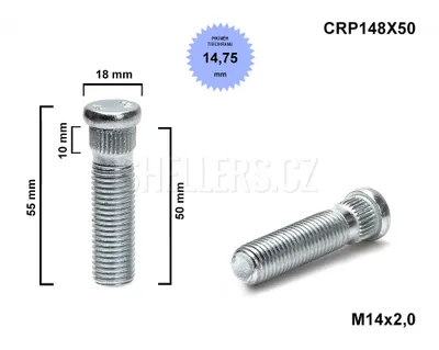 Obrázok produktu pre Skrutka kolesa - čap M14x2,0x50 s priemerom 14,8 mm (CRP148X50)