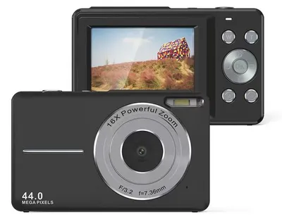 Produktbild von ZELURXX Digitalkamera für Kinder 1080P 44MP, 16x Zoom, 2,4 Zoll Bildschirm, kompakte Mini Kamera, Selfie, Taschenformat, Schwarz, Ohne Speicherkarte